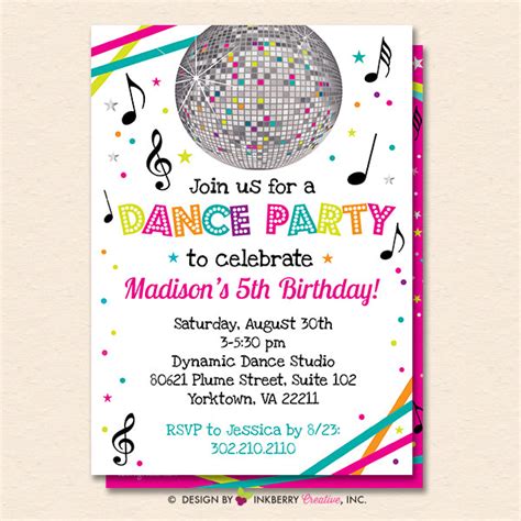 Dance Party Invitation White Dance Party Invite Neon Glow Dance Inkberry Creative Inc