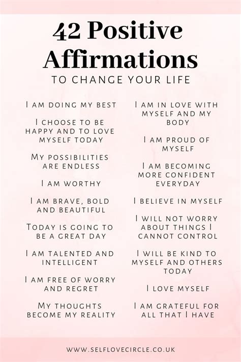 A Pink Poster With The Words Positive Affirmations To Change Your Life