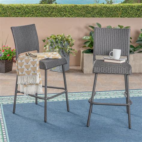 Noble House Timothy Gray Wicker Outdoor Bar Stool 2 Pack 305812 The