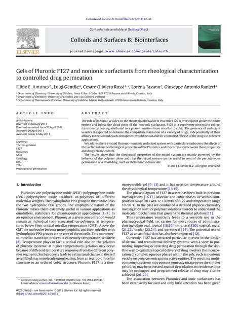 PDF Gels Of Pluronic F127 And Nonionic Surfactants From Rheological