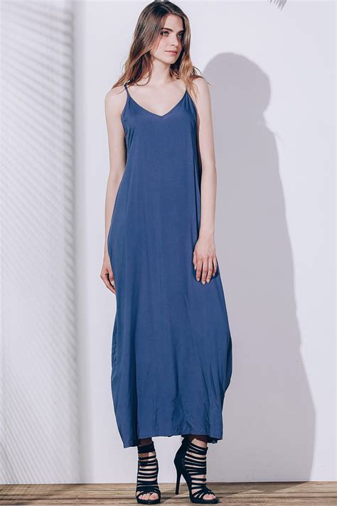 Purplish Blue Xl Casual Spaghetti Strap Maxi Summer Dress