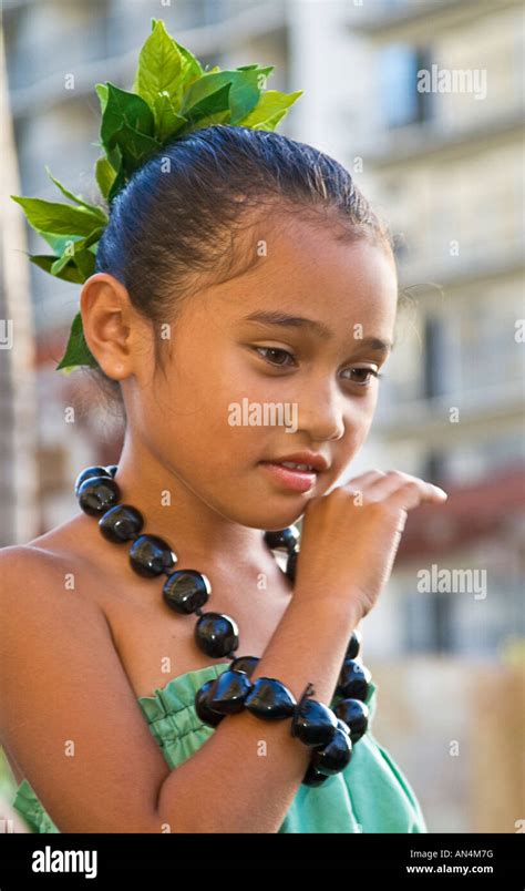 Young Hawaiian Girl Performing Traditional Hawaiian Hula Dances In Oahu