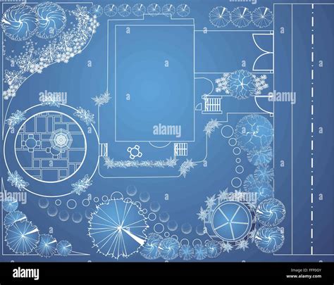 Vector Blueprint Of Landscape Architectural Project Garden Plan With