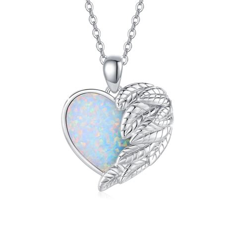 CUOKA MIRACLE Angel Wing Heart Opal Necklace 925 Sterling Silver