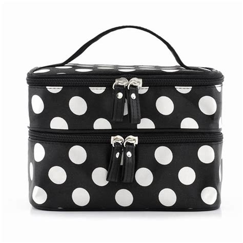 Black Large Capacity Cosmetic Bag Woman Dots Portable Storage Makeup