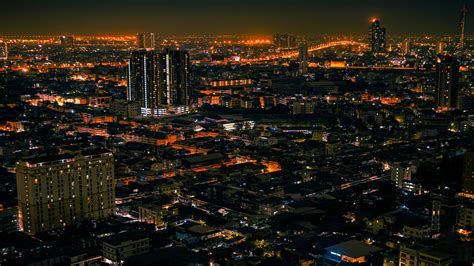 Download Wallpaper 1920x1080 Night City Aerial View