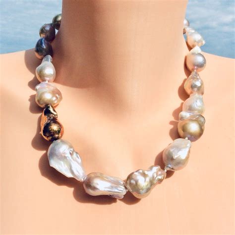 Lavender Baroque Pearl Necklace Large Baroque Pearl Necklace Gold