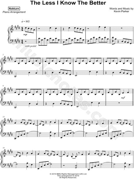 Videoklip, překlad a text písně the less i know the better od tame impala. Nokturn "The Less I Know the Better" Sheet Music (Piano ...