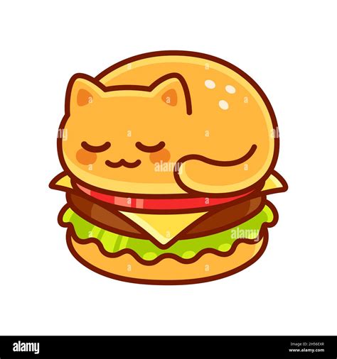 Cute Cat Burger Cartoon Funny Kawaii Cheeseburger Drawing With Cat