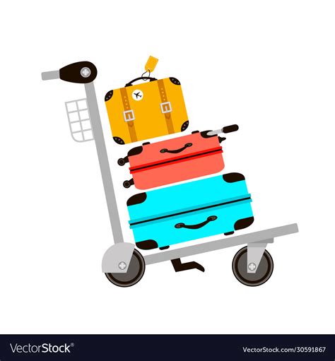 Suitcases On Airport Luggage Trolley Travel Bag Vector Image