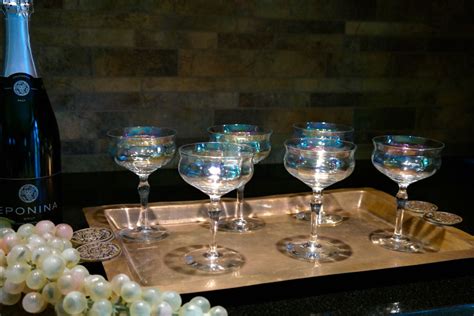 Vintage Iridescent Optic Glass Cocktail Champagne Coupe Martini Wine Glasses Set Of 6 Martini
