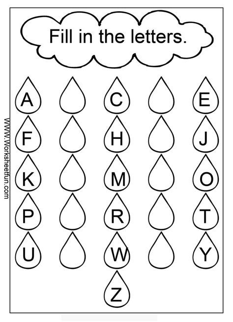 Alphabet worksheets for kindergarten aged children that include words that start with each letter of the alphabet, writing letters and letter sounds. Missing Letters Worksheet | Free kindergarten worksheets ...