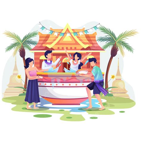 Songkran Festival Thailand Vector Png Images People Celebrate The