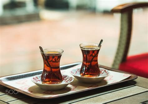 Alanya Turkey May Turkish Tea In Traditional Tulip Glasses On