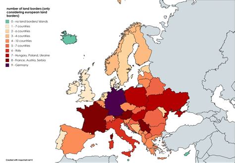 Map Of European Countries By Number Of European Land Neighbors Europe