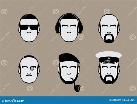 Set Of Icons Of Male Stylized Faces Stock Vector Illustration Of Male