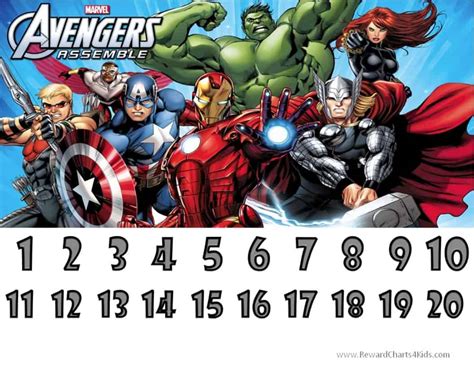 Stickers, which matching the chart theme, print after the chart. Marvel Avengers Charts | Customizable & Printable | Free!