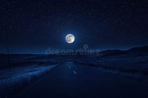 Mountain Road Through The Forest On A Full Moon Night Scenic Night