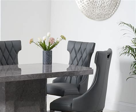Grey Marble Dining Table With 6 Modern Chairs Homegenies