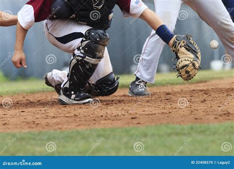 Baseball Action Catcher Catching Ball Ball In Image Stock Photo