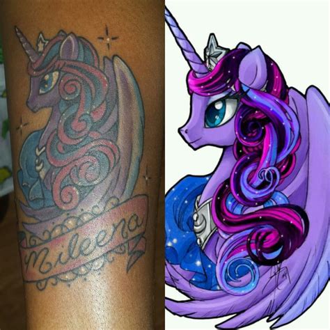 Like many other memorial tattoos, this one also features an angel with 'dad' and 'mom' written on the side. My luna heart mlp tattoo dedicated to my daughter | Animal ...