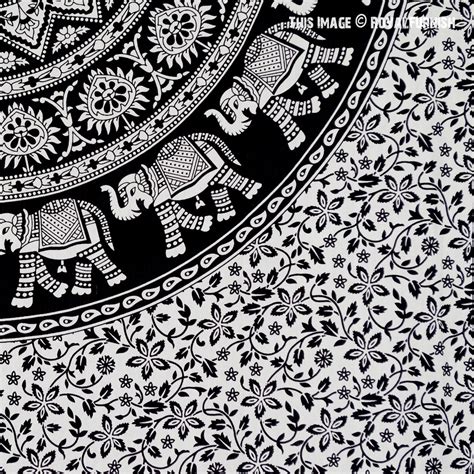 Twin Black And White Bohemian Elephant Mandala Tapestry Wall Hanging