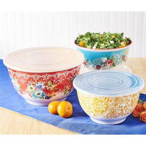 The Pioneer Woman Melody Melamine Mixing Bowl Set 6 Pieces With Lids