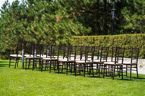 Rows Of Chairs For Guests At An Open Air Wedding Ceremony Stock Photo