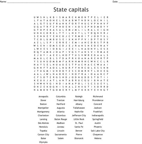 State Capitals Word Search Wordmint Word Search Printable