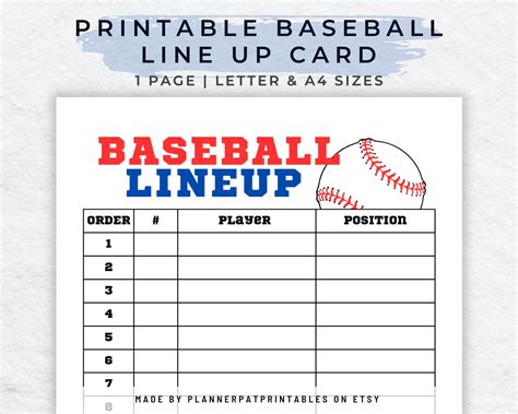 Baseball Line Up Roster Printable Non Editable Blank Batting Etsy Canada