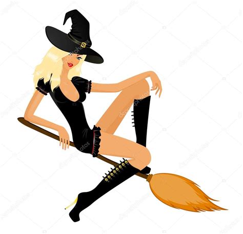Beautiful Sexy Witch On A Broom Stock Vector Forewer