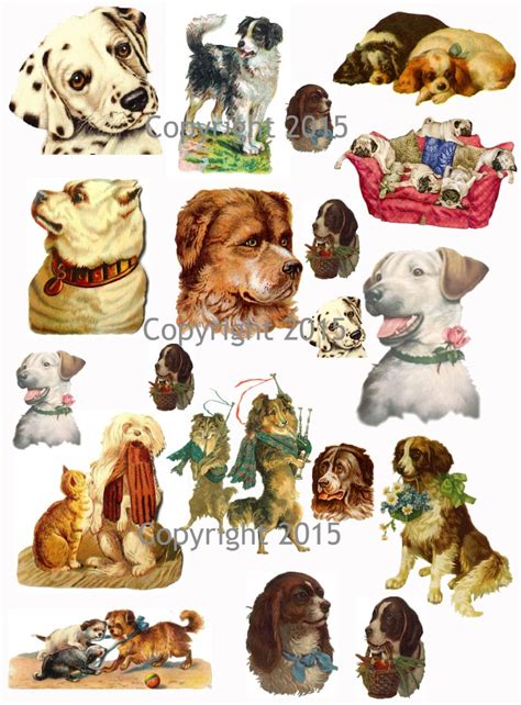 Collage Sheet Printable Vintage Victorian Dogs Instant Digital Etsy