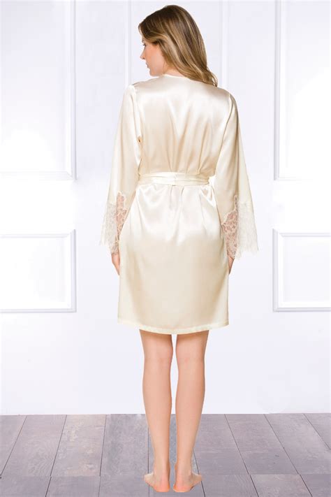 Coemi Federica Satin Kimono Robe Satin Nightwear Champagne