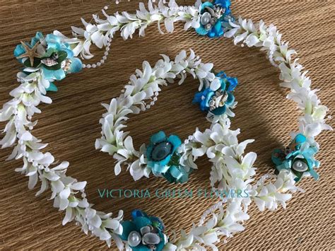 Colorful Beach Wedding Leis Made Of Jasmine With Seashells Etsy