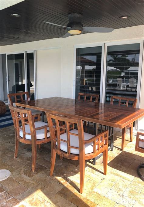 Dining set (96 x 42 rectangle dining table, 4 dining chairs & 2 dining arm chairs) with sunbrella® cushions, created for macy's. Tommy Bahama Teak Outdoor 7 piece dining set for Sale in ...