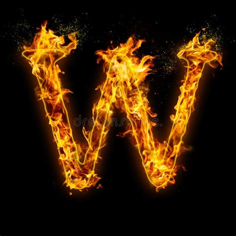 Letter W Fire Flames On Black Isolated Background Stock Illustration