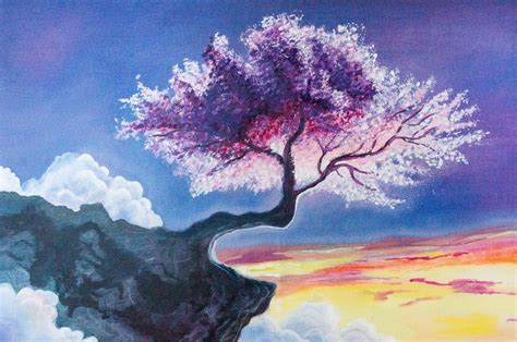 Sakura Tree Painting Original Artwork Cherry Blossom Art Etsy
