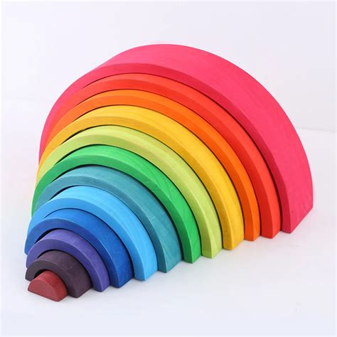 Montessori Wooden Rainbow Puzzle Colored Arch Bridge Assemble