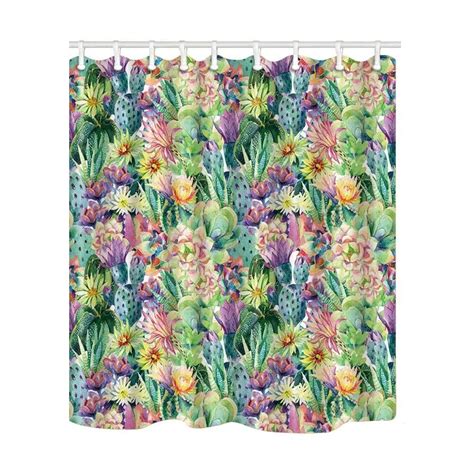 Succulent Plants And Cactus Shower Curtain Mildew Resistant Polyester