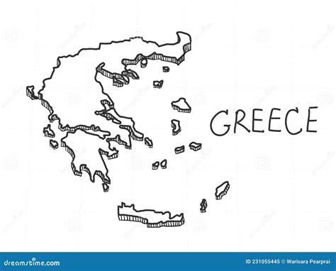 Dibujo a Mano De Grecia Mapa 3d Sobre Fondo Blanco Ilustración del