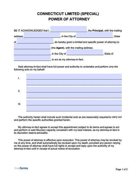 Free Connecticut Limited Special Power Of Attorney Form Pdf Word