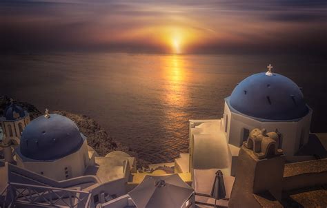 Wallpaper Sea Sunset Santorini Greece Images For Desktop Section
