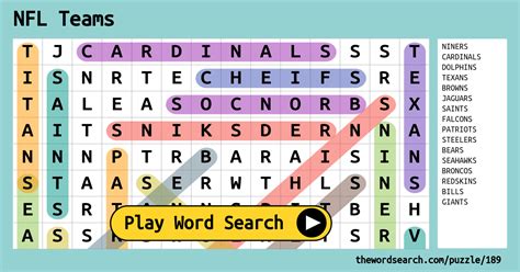 Nfl Teams Word Search Nfl Word Search Activity Shelter Darien Wheeler