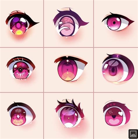 The Different Types Of Eyes Are Shown In This Set Including Pink And