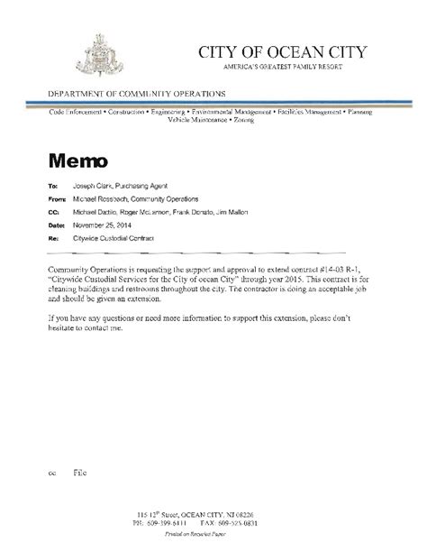 Sample of office memo on office cleanliness. Ocean City Council agenda, Dec. 4, 2014