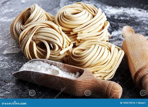 Closeup Of Raw Homemade Pasta Fresh Italian Traditional Raw Fresh
