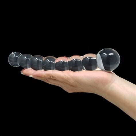 Curved Beaded Glass Dildo Dong Wand G Spot Anal Sex Toys For Men Women