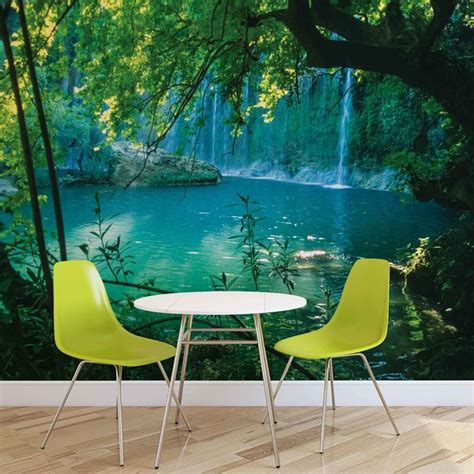 Tropical Waterfall Lagoon Forest Wall Paper Mural Buy At