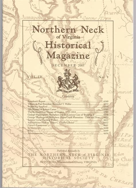 Northern Neck Of Virginia Historical Magazine Volume Lv No 1