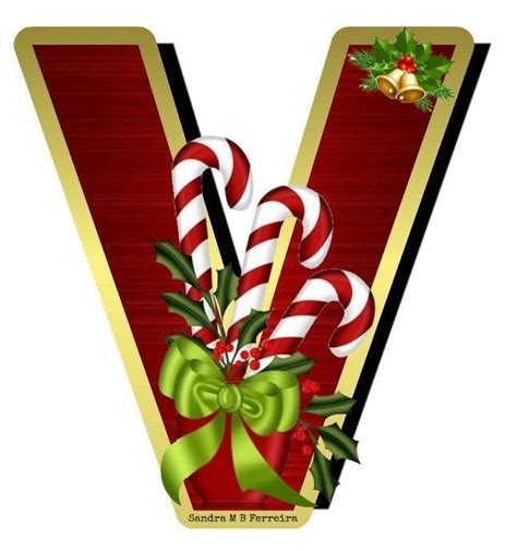 The Letter V Is Decorated With Candy Canes And Holly